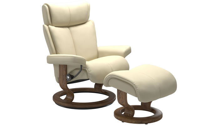 Stressless Magic with Classic Base and Stool in Paloma Vanilla Leather